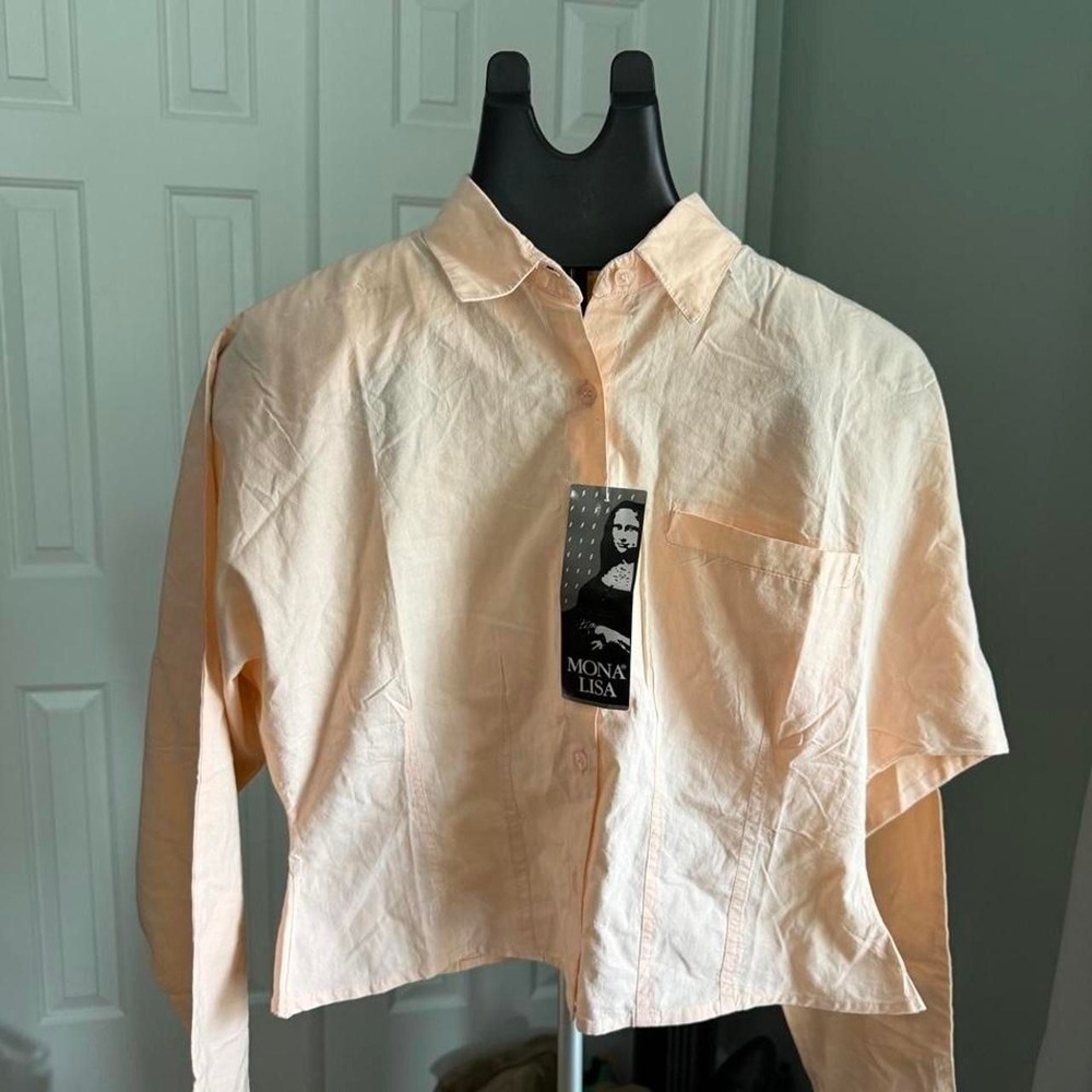 Vintage Y2K Peach Cotton‎ Fitted Button Front Blouse Size M Deadstock NWT